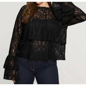 NEW MAT FASHION lacey tiered long sleeve blouse in black